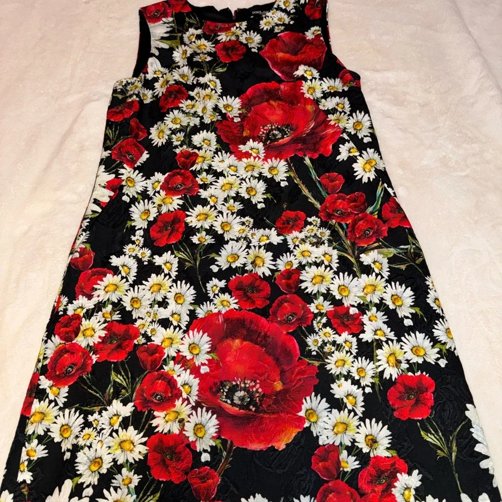 Dolce & Gabbana Black Dress with Red and White Floral Design - Picture 4 of 17